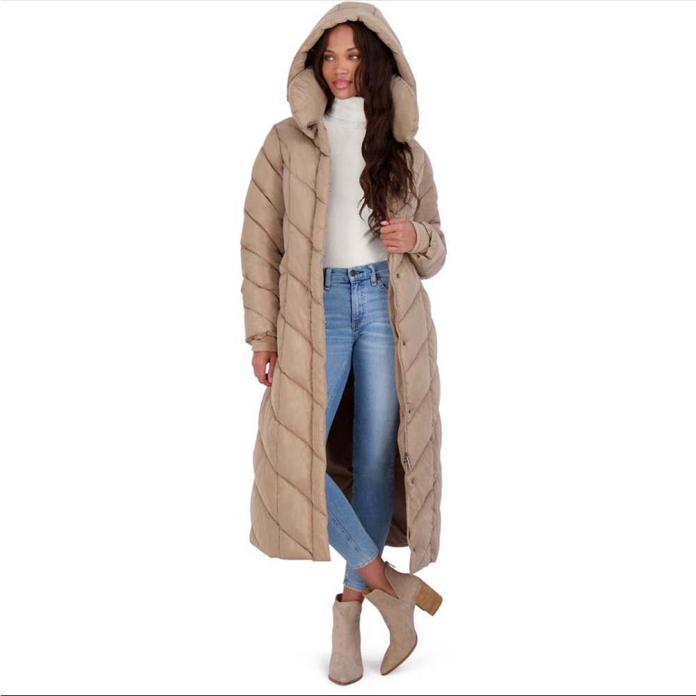 Madden 🌈Long Tan Quilted Hooded Coat